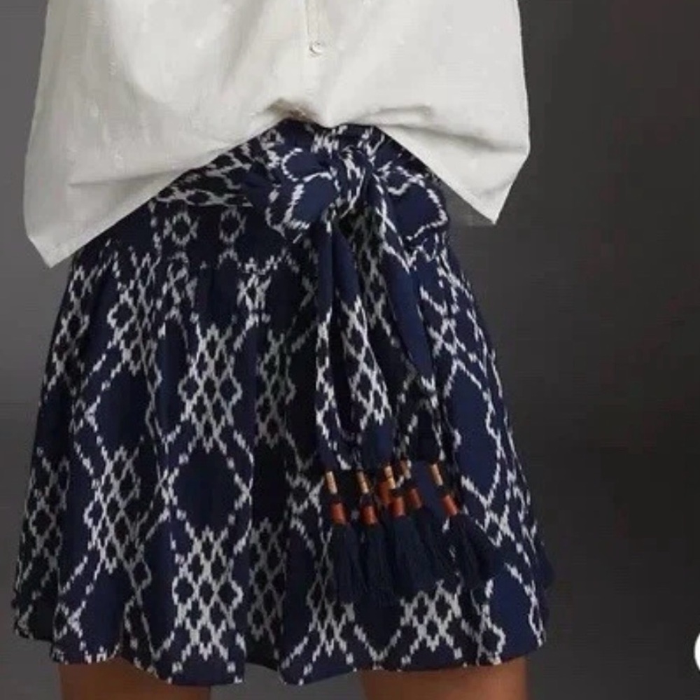 Anthropologie Rimbaud‎ Tie Waist Mini Skirt XS Blue/White